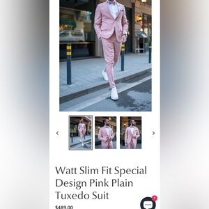 Watt Slim Fit Special Design Pink Plain Tuxedo
Color EU 46US 36/UK 36
Color Pink